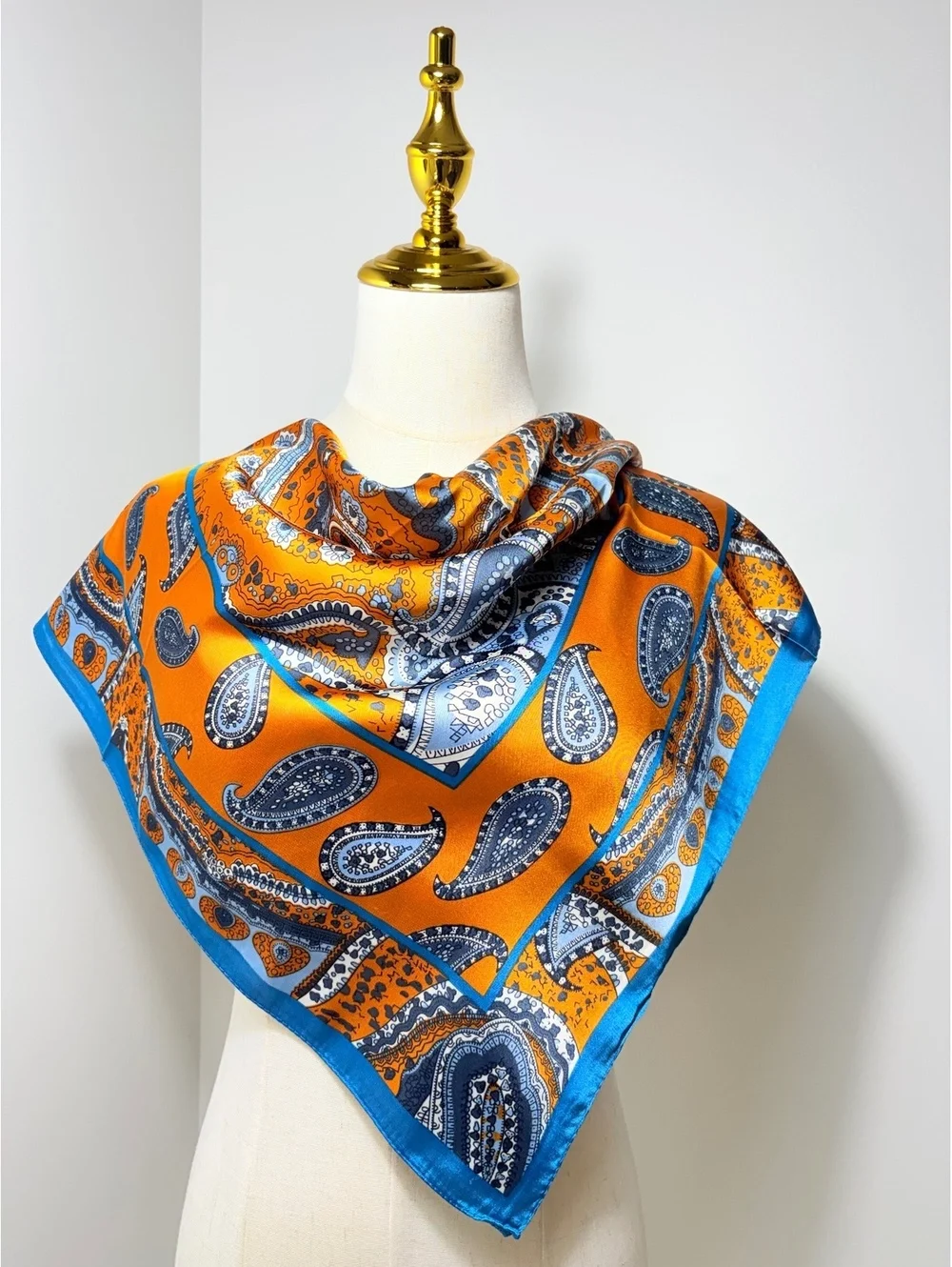 Vintage Orange and Blue Paisley Scarf – Large Square Fashion Accessory